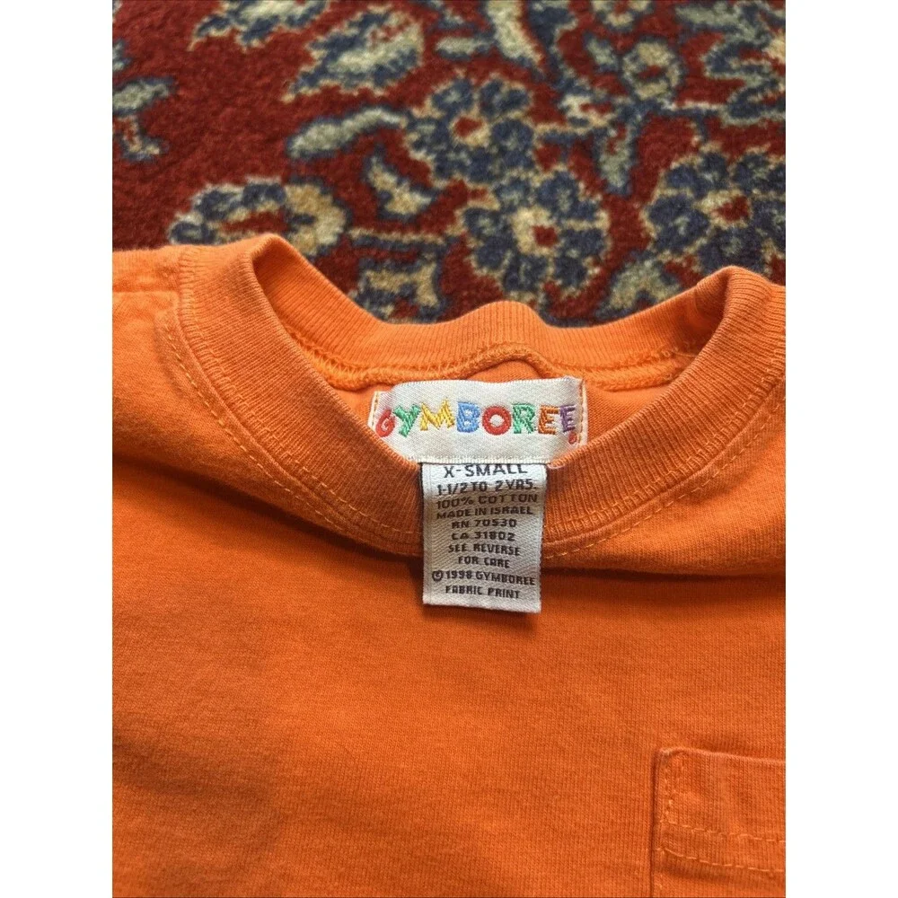 Vintage 1998 Gymboree Rainbow Tag Orange Cotton Pocket Tee Shirt Kids Baby XS 2T